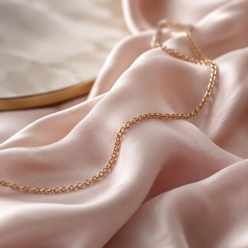 Detail van zijde met gouden ketting